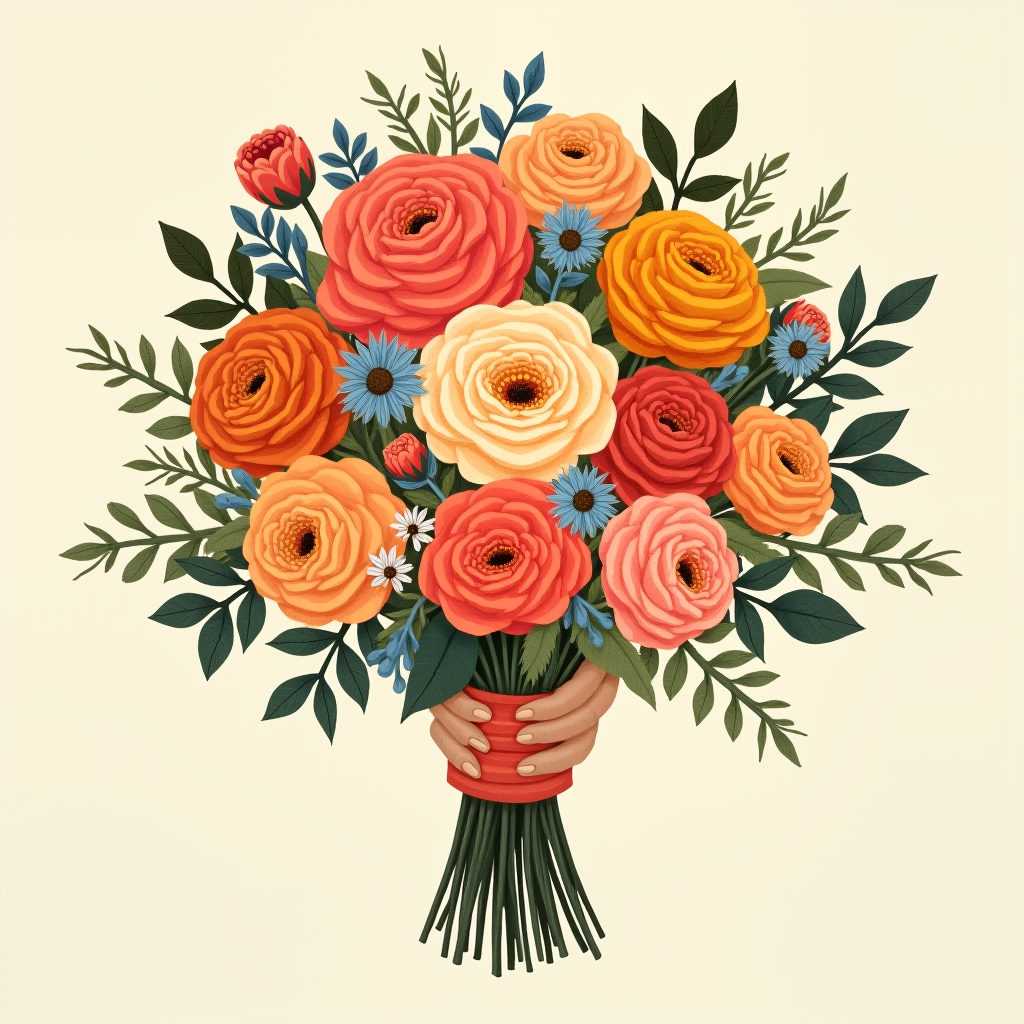 A finished large front-facing bridal bouquet with lush focal flowers and a soft leafy collar, showing a clear front side