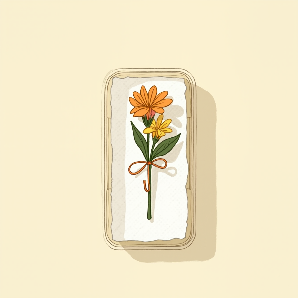 A clear sealed container lined with a damp paper towel with a boutonniere resting inside