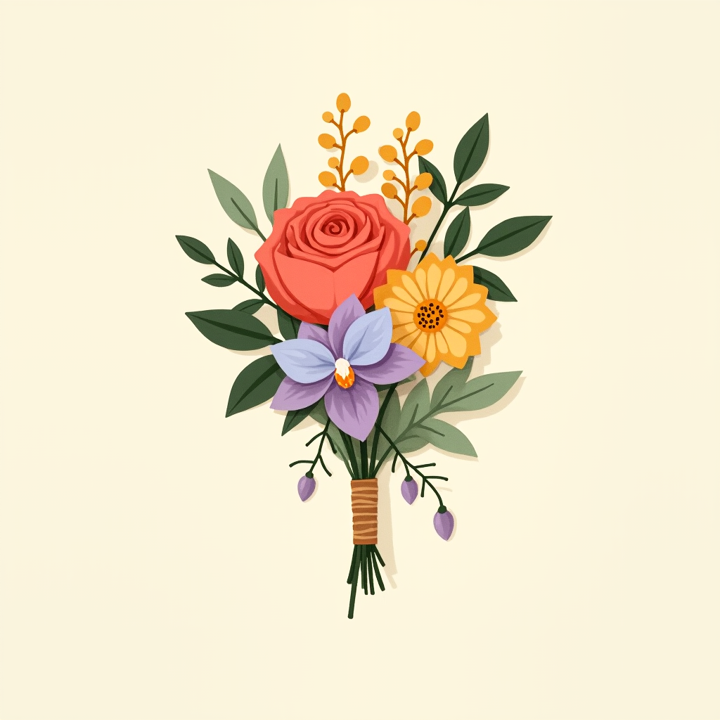 A finished boutonniere resting flat, showing the focal flower, filler, and greenery in detail