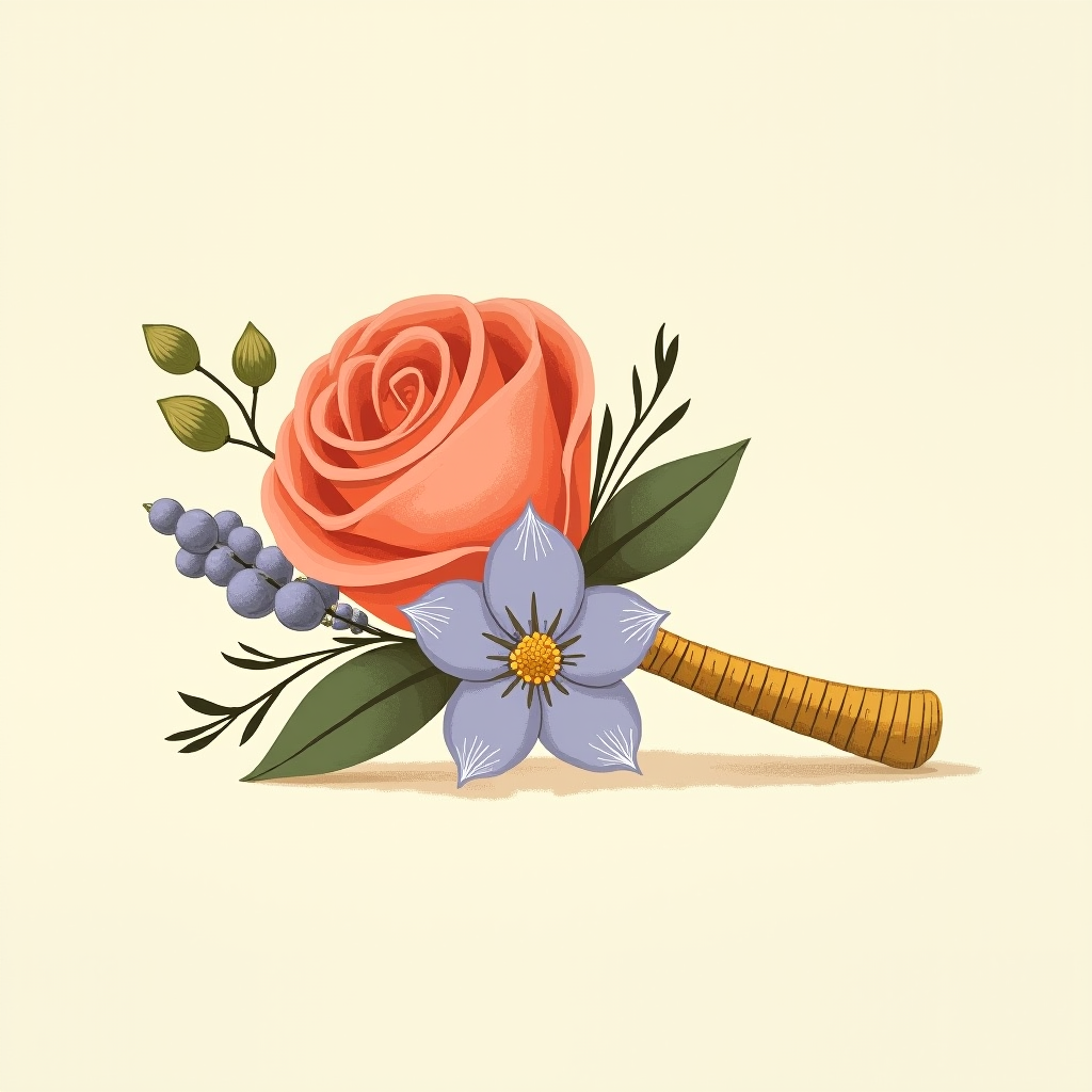 A finished boutonniere seen from the side, showing its profile and the clip at the base of the stems