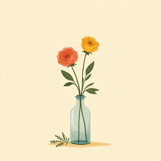A completed bud vase arrangement with focal blooms, filler, and leafy stems