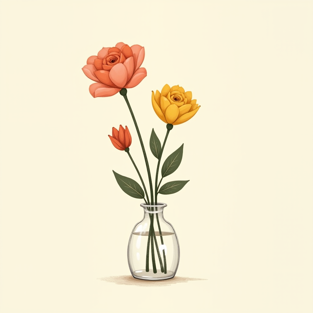 Bud vase with focal, filler, and leafy stems at varying heights