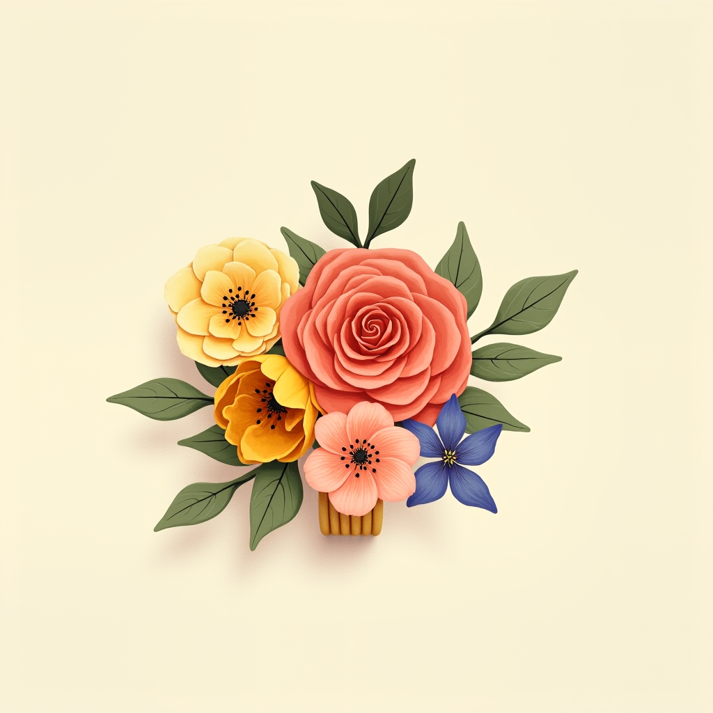 A finished corsage viewed up close, showing the focal flower, filler, and greenery in detail