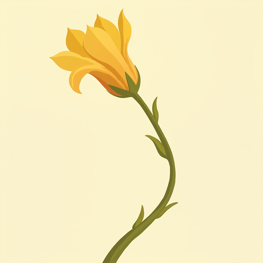 A delicate flower stem bent and drooping at a weak point, before any support is added