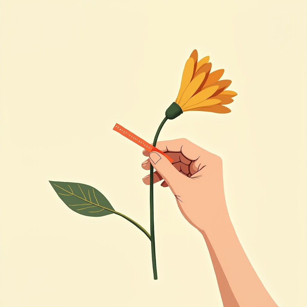 Paper floral tape being wrapped around the bend point of a delicate stem, now straighter and supported