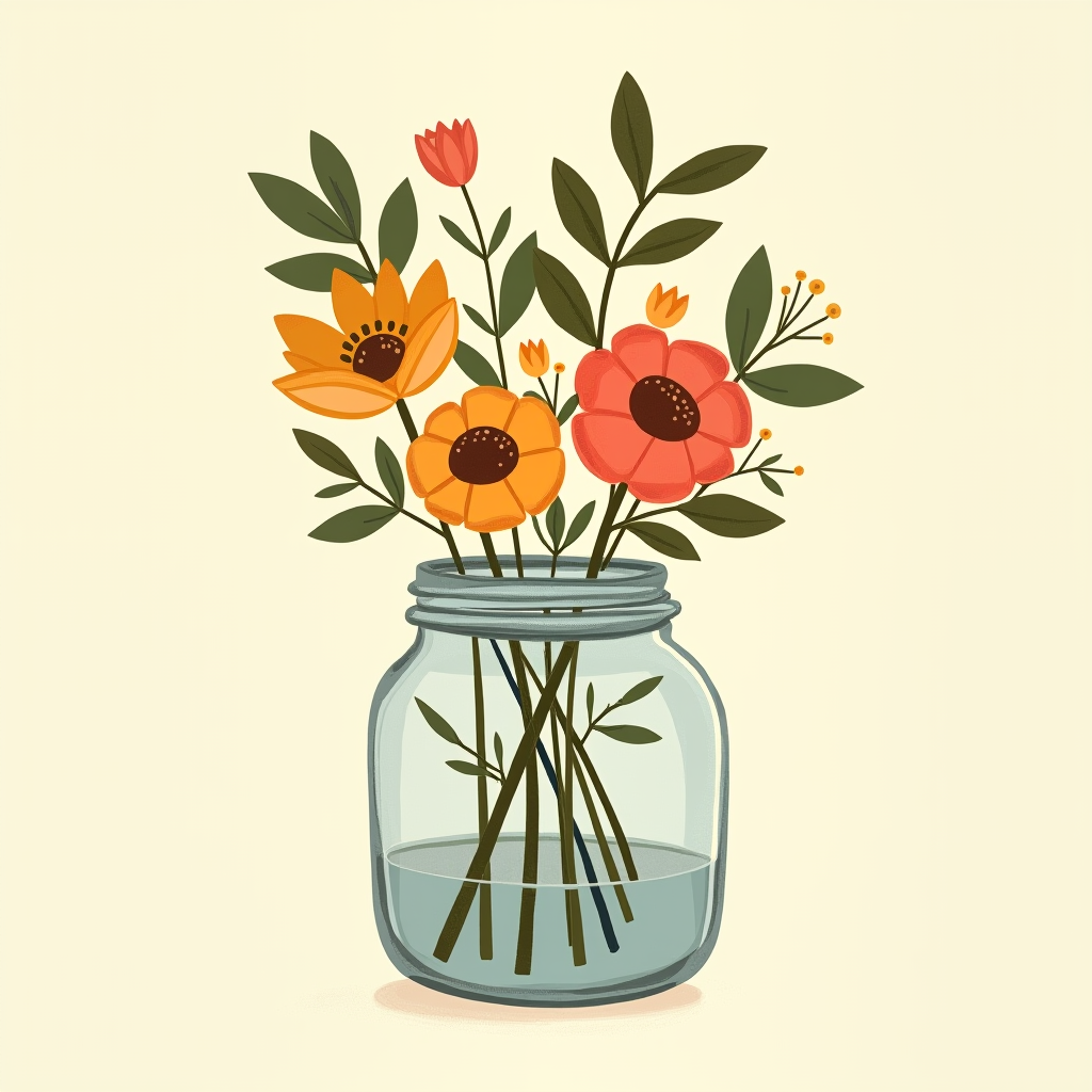 Focal flowers added to the leafy stems in a clear glass vase