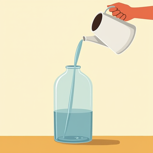 A pitcher pouring water into an empty open-faced glass vase
